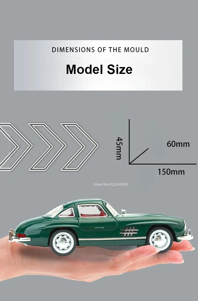 1:32 500K 300SL Vintage Car Model Toy Shock Absorption Alloy Diecast Vehicle Models Sound Light Pull Back Collection Gifts