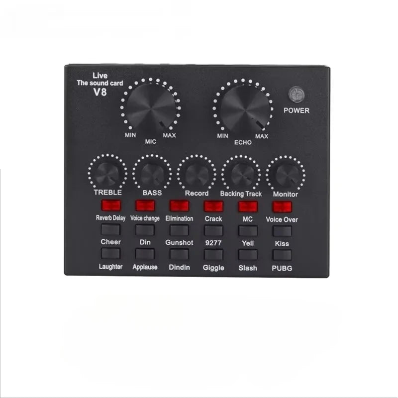 V8 USB Audio Mixer Sound Card For Live Streaming Podcast And Recording