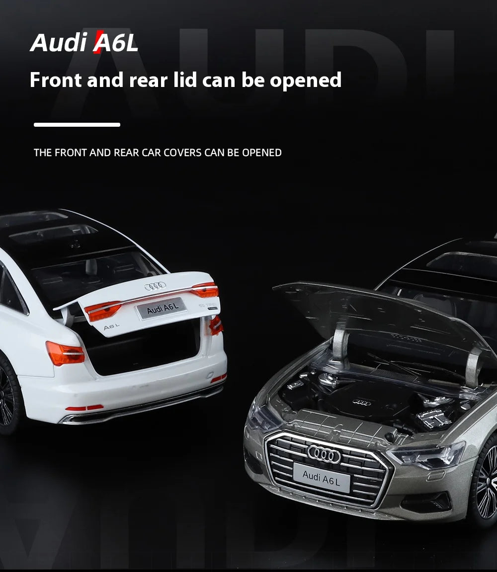 1:24 Audi A6 Alloy Diecast Vehicles Model Car Miniature Metal Sound Light Ornaments Gifts Collections Hobby Decoration Christmas
