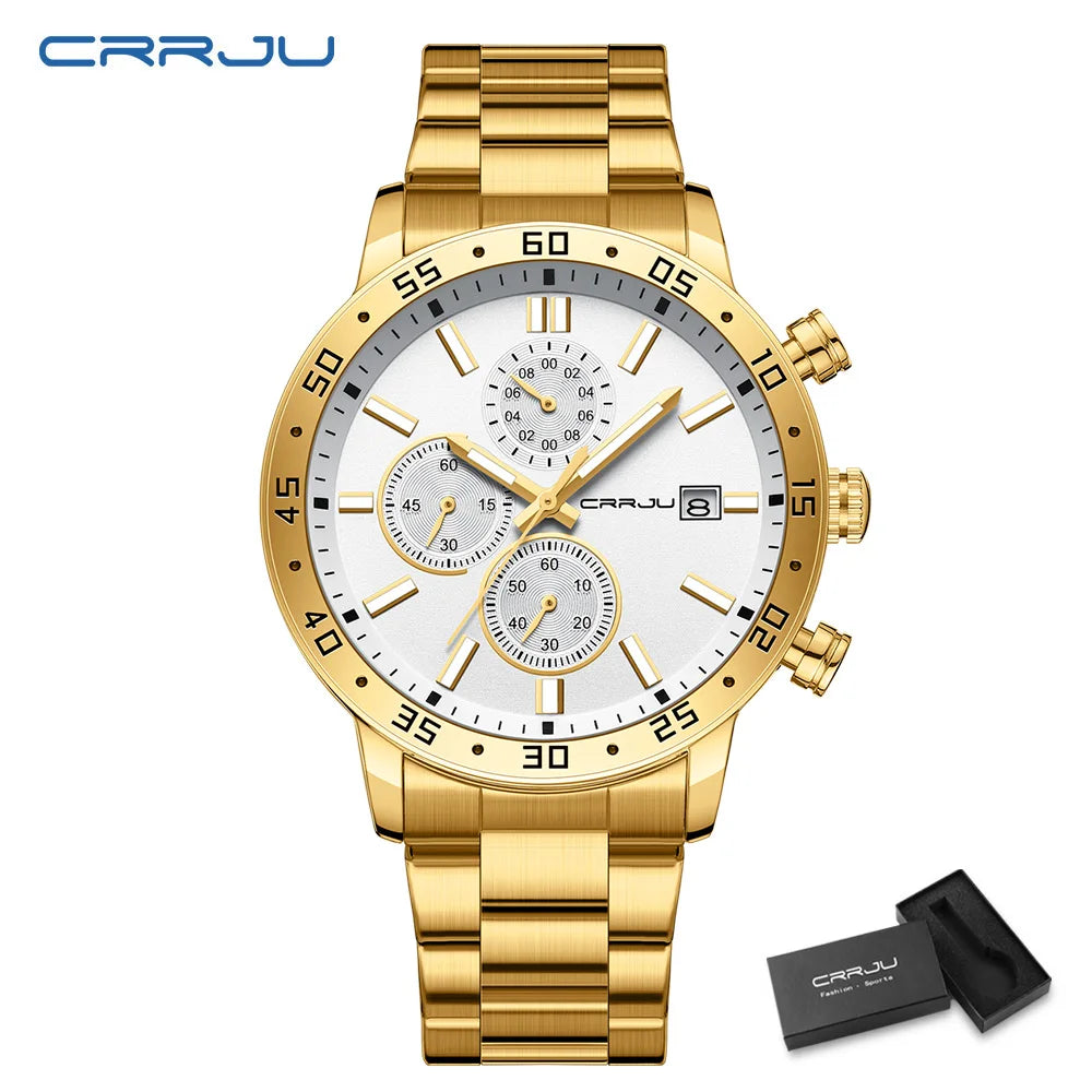 Fashion Mens Business Stainless Steel Band Quartz Watches with Calendar Chronograph Luminous Analog Wristwatch Man