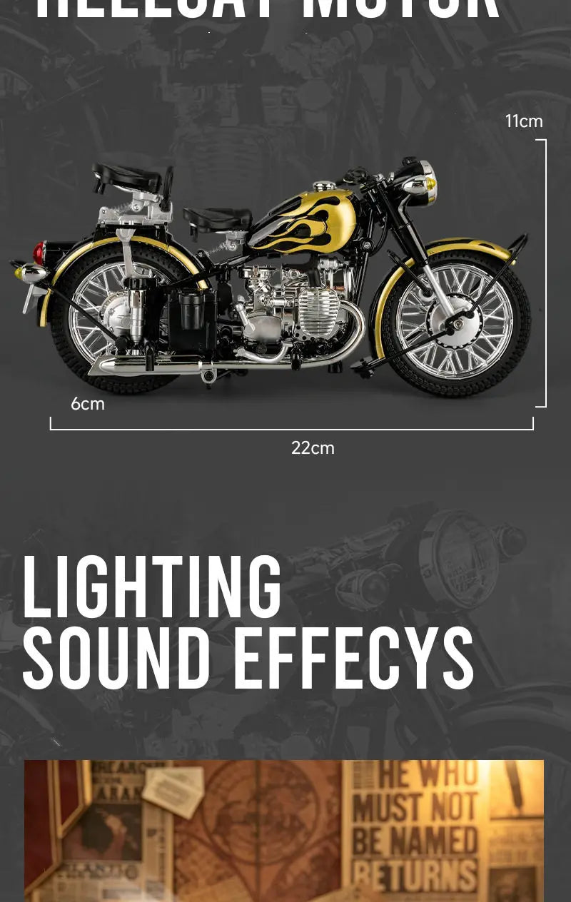 Diecast Retro Bobber Sidecar Motorcycle Model 1 to 10 Scale