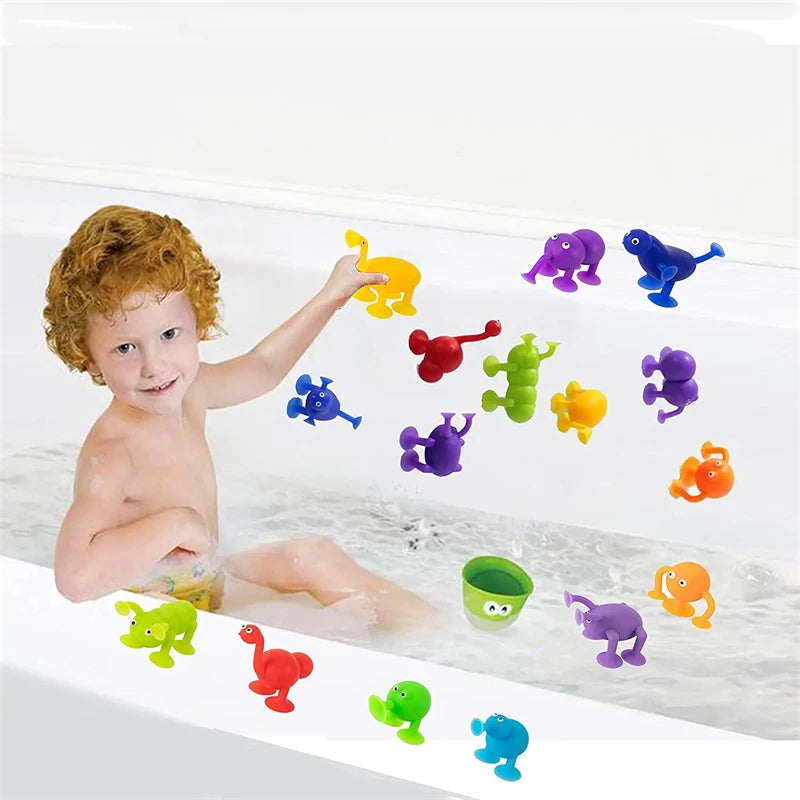 Soft Silicone Building Blocks Toy Animals Shape Suction Cup Bath Toys Parent- Interactive Games Stress Relief Toys