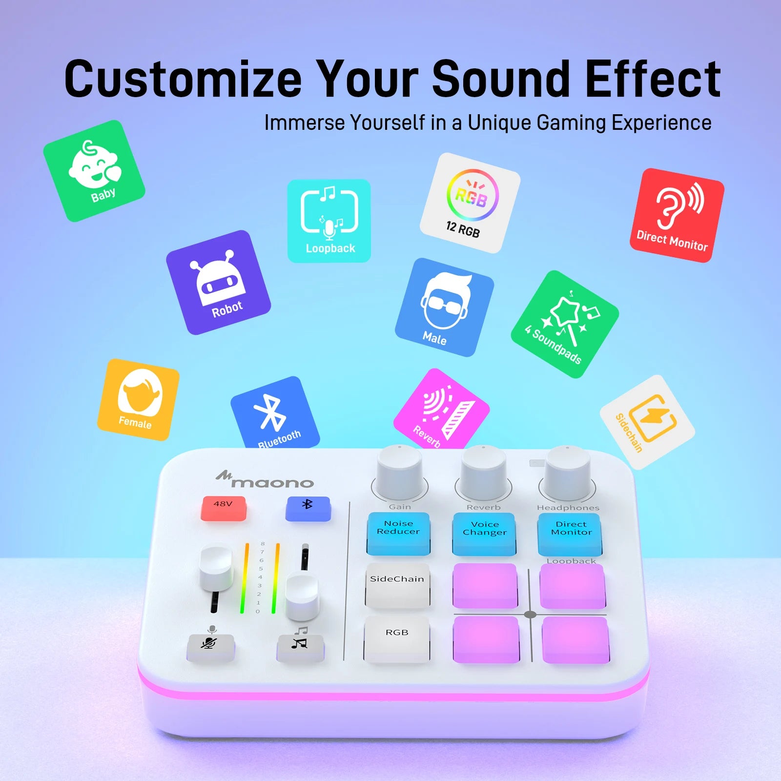 G1 NEO Gaming Audio Mixer,Streaming 4-Channel Custom Sound Effects RGB with XLR Microphone Interface,for GameVoice,Podcast