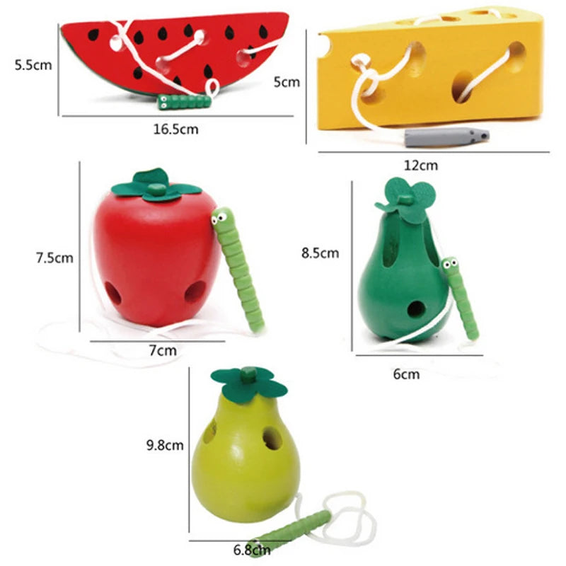 Montessori Wooden Toys for  1 2 3 Years Early Learning Educational Toys Watermelon Cheese Threading Puzzle Games 0 12 Months