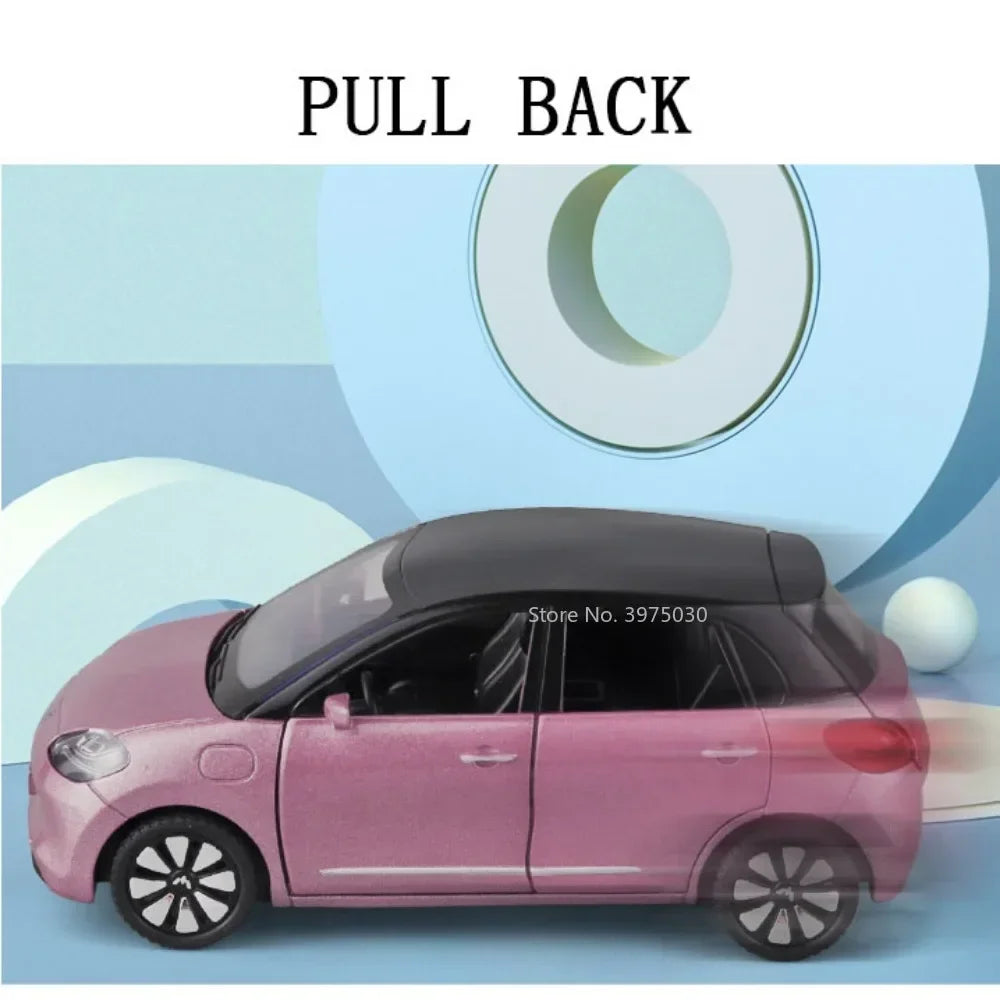 1/32 New Energy Electric Car Model Toy Wuling Binguo Alloy Diecast Vehicles with Sound Light Collection Toys