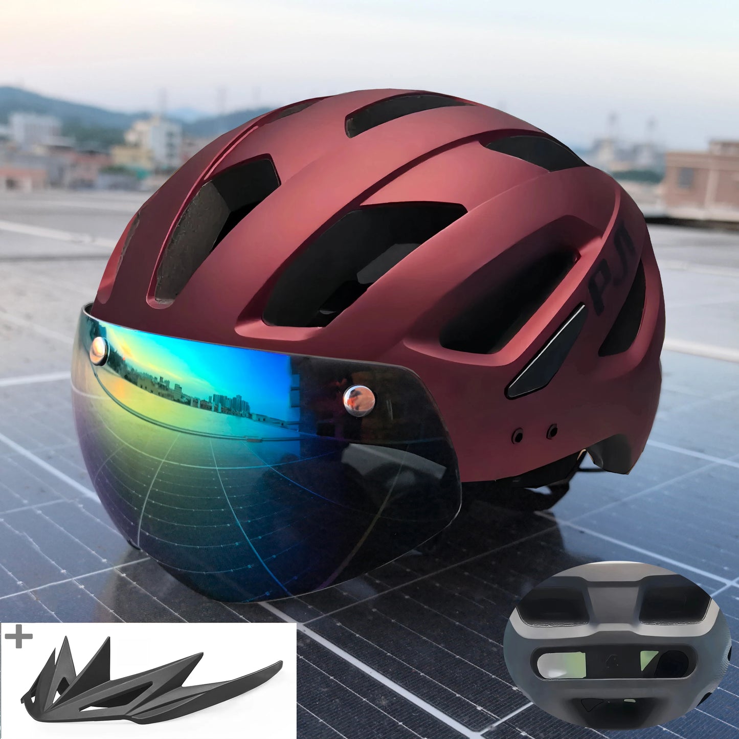 Cycling Helmet With Sun Visor Goggles For Road And Mountain Bike
