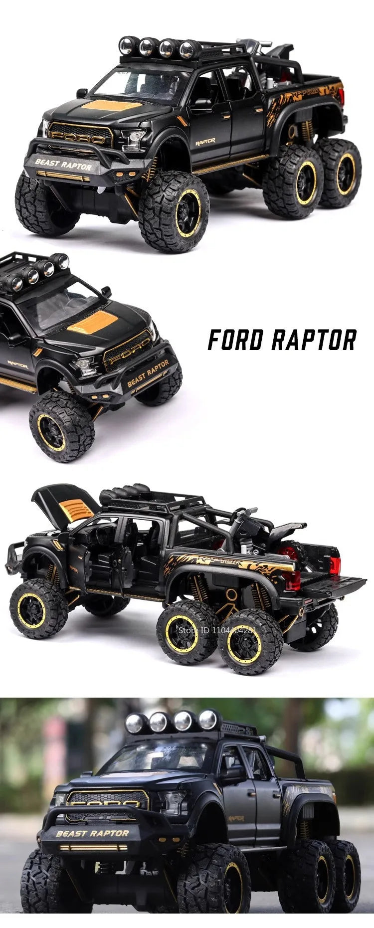 1:24 Mammoth F-150 Raptor Diecast Alloy Model Toy Car Doors Opened Sound Light Pull Back Miniature Vehice Adult Boy Fashion Gift