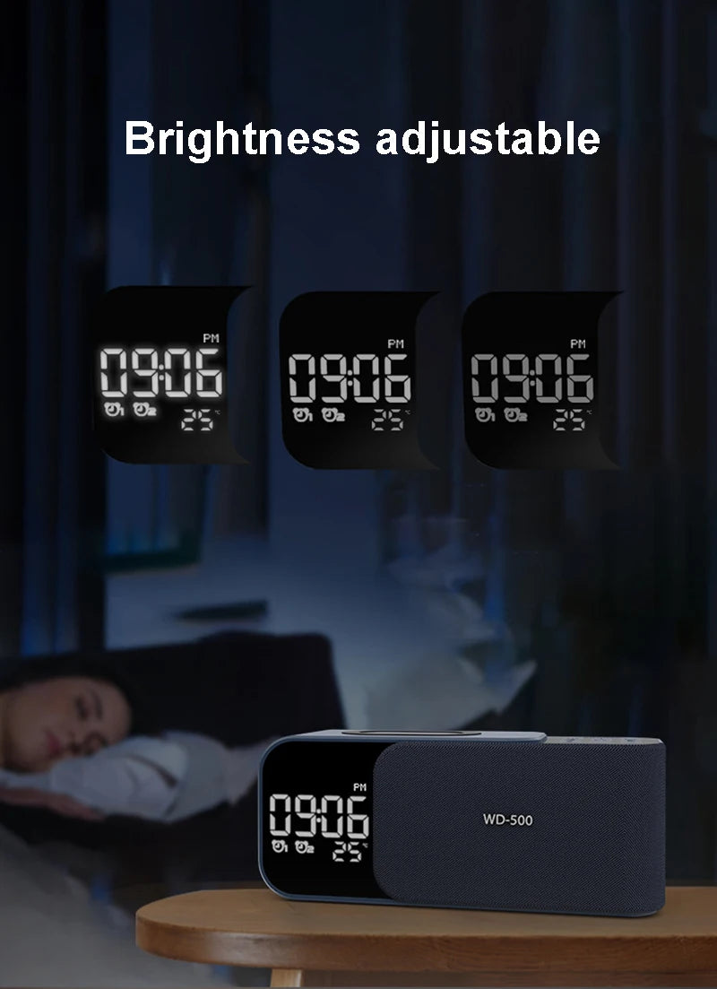 15W wireless charging Dual alarm clock home Bluetooth speaker with night light Bluetooth subwoofer temperature display FM/TF/AUX