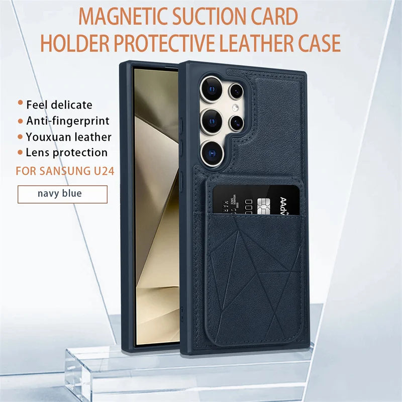 Business Leather Card Slot Bag Bracket Case for Samsung Galaxy S22 24 23 Plus Ultra Matte Stand Holder Wallet Shockproof