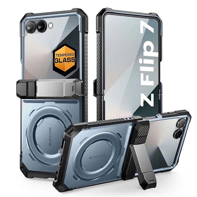 For Samsung Galaxy Z Flip 7 Case UB Grip Military-Grade Rugged Back Phone Case with Stand & Front Screen Protector