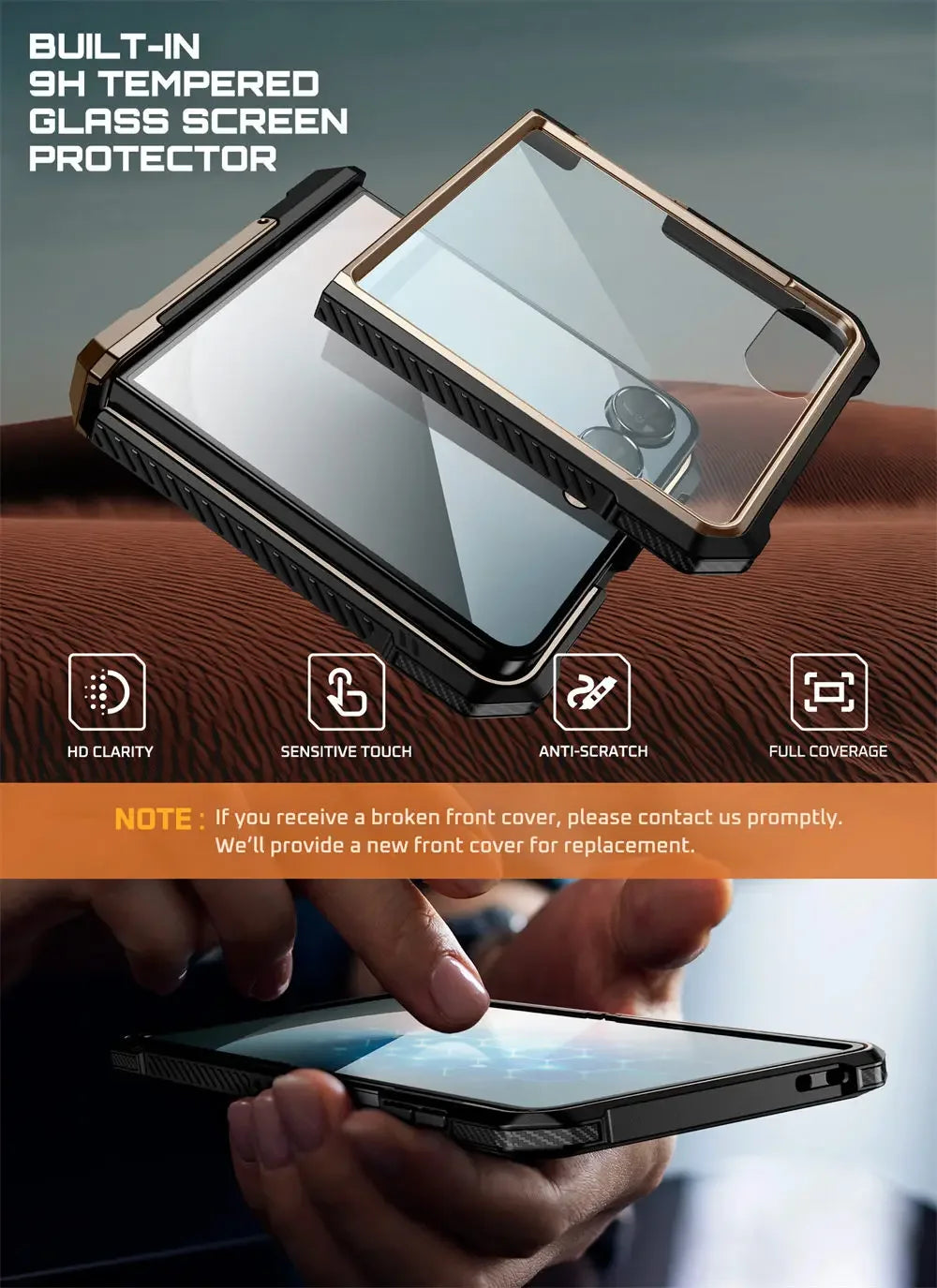 For Samsung Galaxy Z Flip 7 Case UB Grip Military-Grade Rugged Back Phone Case with Stand & Front Screen Protector