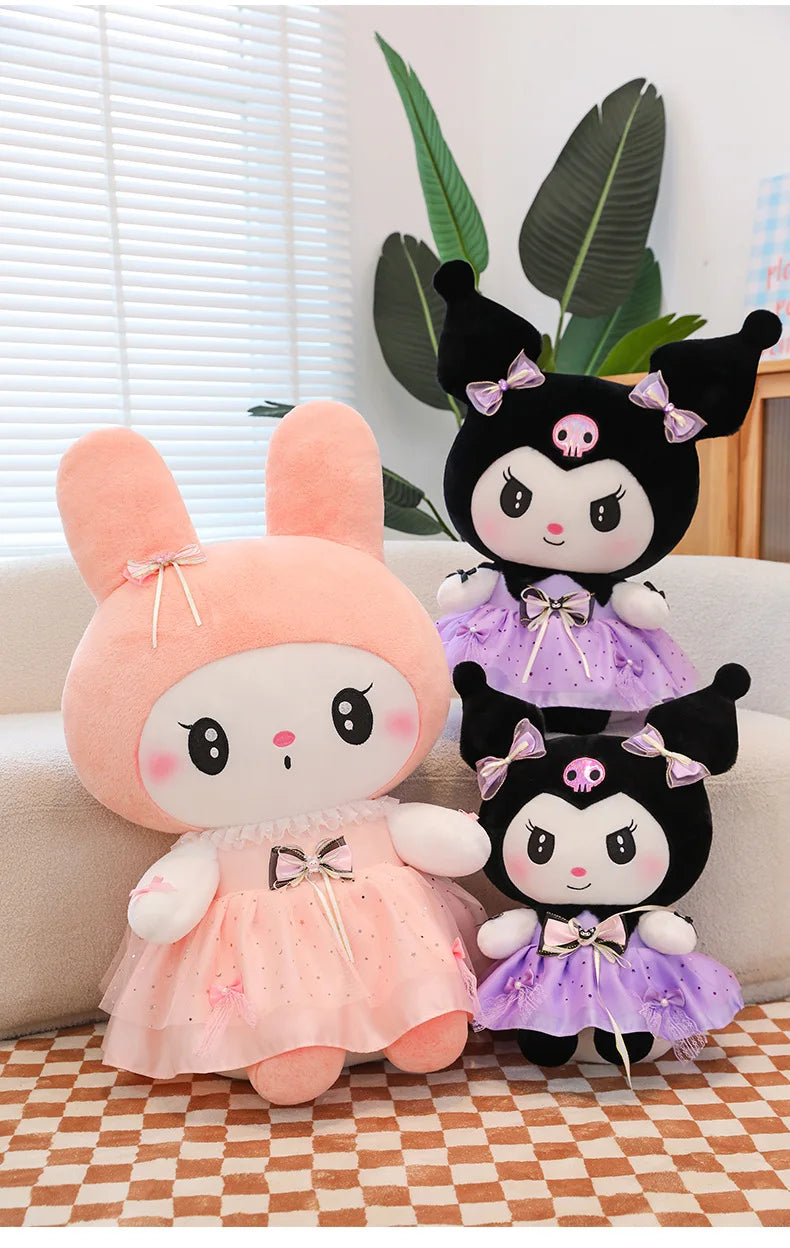 70cm Sanrio Kawaii Kuromi Plush Toy in Princess Tulle Skirt Melody Stuffed Doll Kids Birthday Xmas Gift Cute Pillow for Children