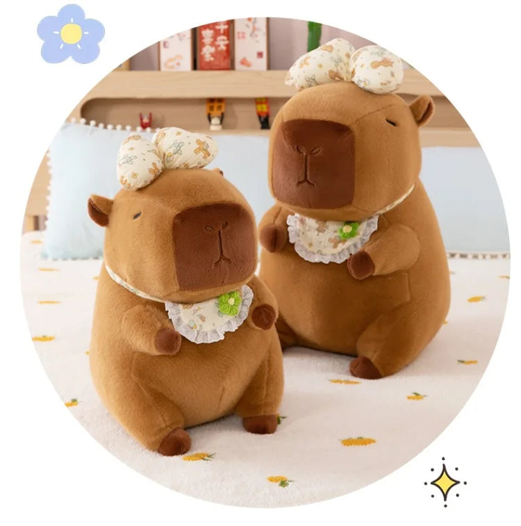 55cm Kawaii Capybara Plush Toy Cartoon with Bow Apron Stuffed Doll Large Cute Baby Gift Kids Birthday Xmas High Quality