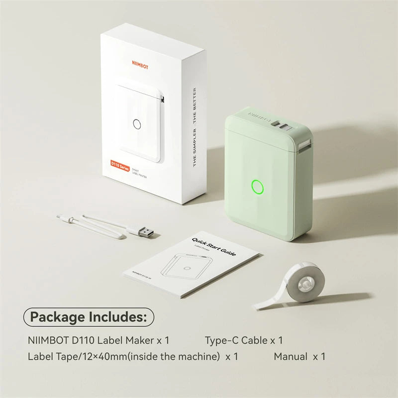 D110 Mini Portable Thermal Label Printer, Bluetooth Smart Label Maker with Adhesive Tape, Inkless 203 DPI for Home, Office & School