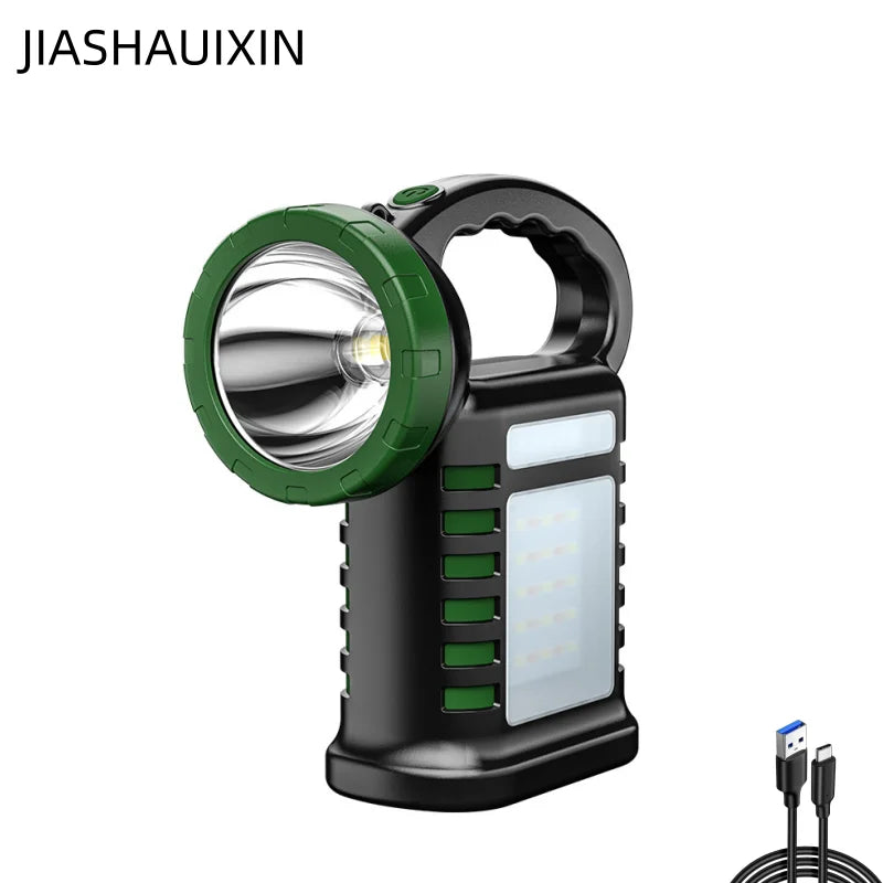 Portable Solar Rechargeable Handheld Work Light Multi-Function LED Camping Emergency Patrol Flashlight