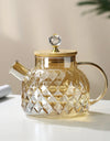 1/1.5/1.8L Amber Teapot Kettle With Bamboo Cover High Borosilicate Glass Cold Water Kettle Bottles Diamond Scented Tea Teaware