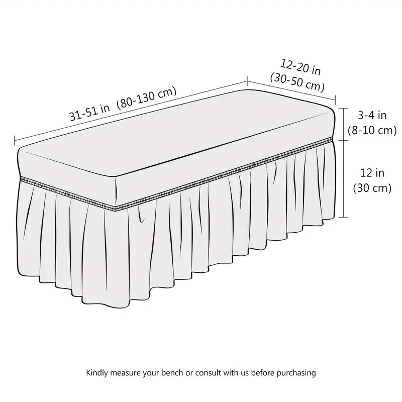 Stretch Long Bench Cover with Skirt Seersucker Ottoman Covers Elastic Piano Stool Protector Bedroom Bedside Footrest Slipcovers