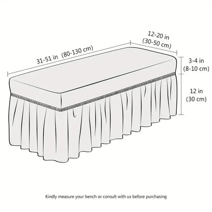 Stretch Long Bench Cover with Skirt Seersucker Ottoman Covers Elastic Piano Stool Protector Bedroom Bedside Footrest Slipcovers