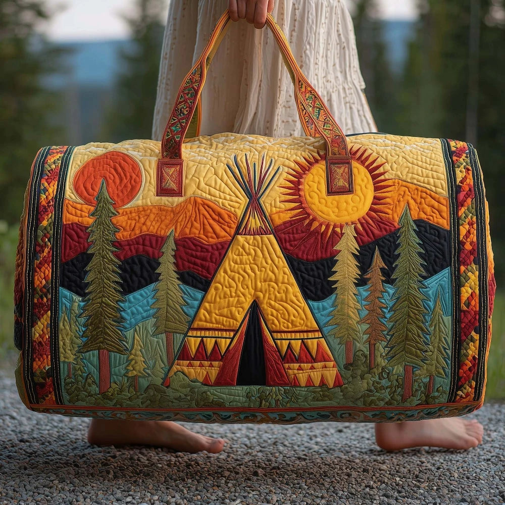 Handmade Quilted Travel Bag Vintage Artistic Camper Nature Duffle Bag Boho Weekender Tote for Men Women Camping Hiking Road Trip