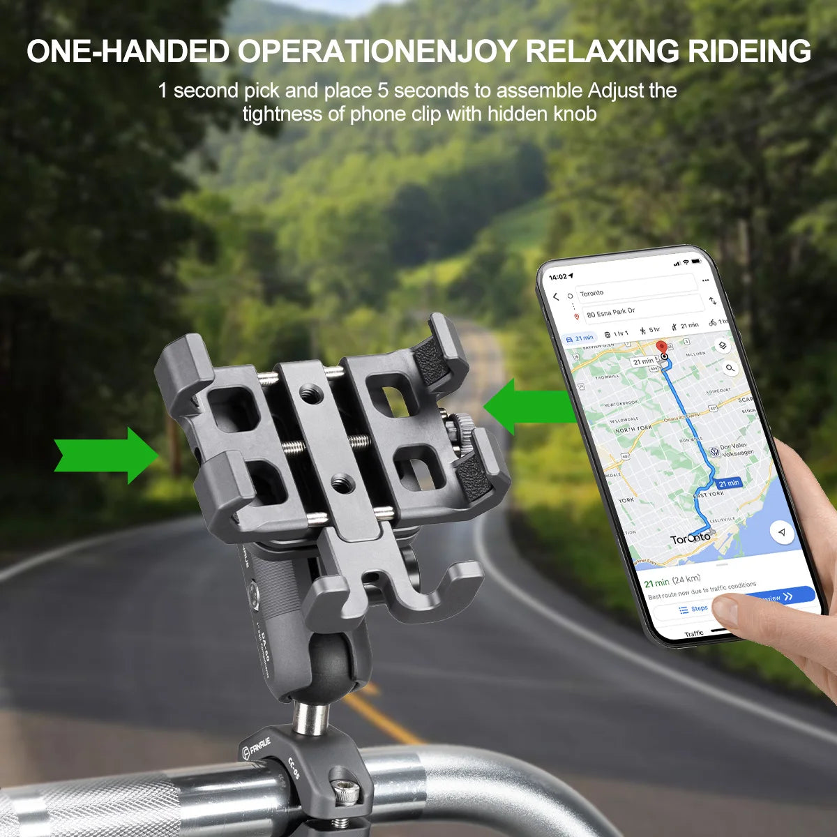 Motorcycle Bike Phone Holder Mount Aluminum Alloy with Vibration Dampener ATV/ UTV Bike Scooter Handlebar GPS Clip
