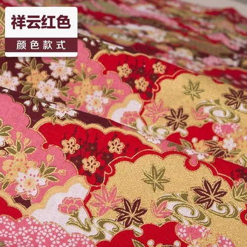 1/2/3M 23Colors Japanese Style Bronzing Cotton Fabric Kimono Clouds Cat Dog Cherry Blossoms Printed Sewing Fabric by the Meter