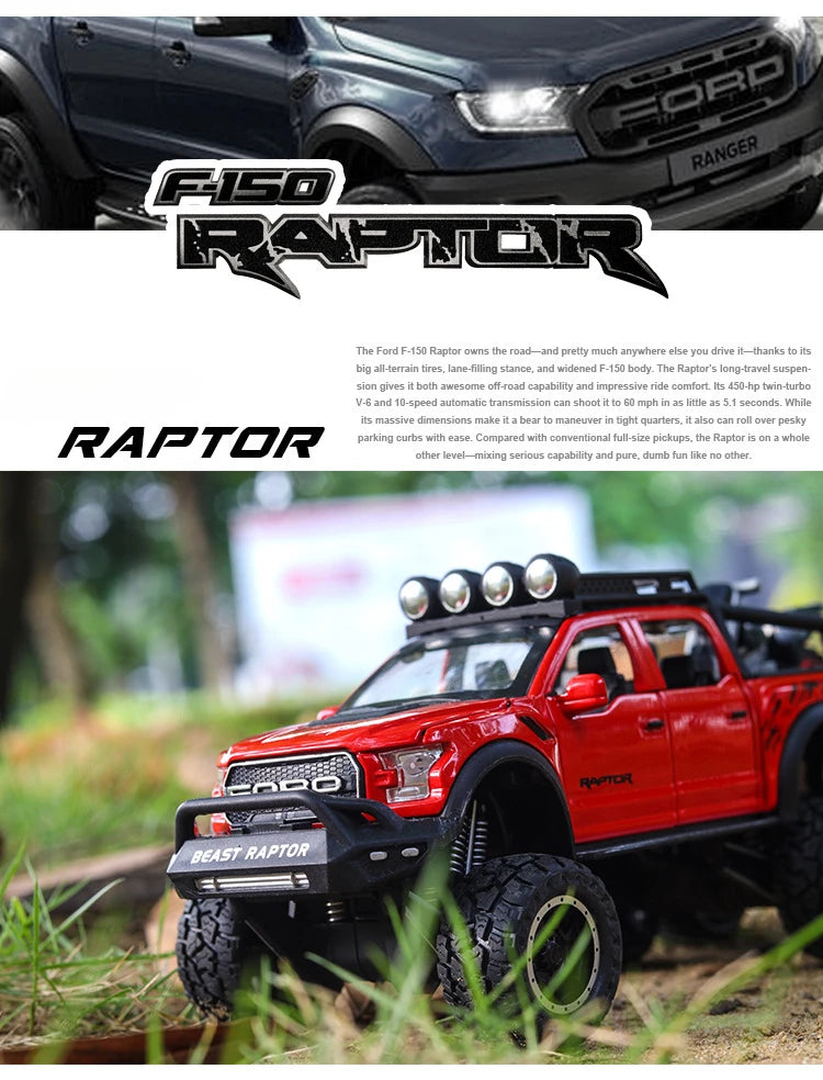 1/28 Raptor F150/G63 Pickup Big Wheels Car Model Toy Alloy Diecast Metal Monster Truck Car Off-road Vehicle Collection