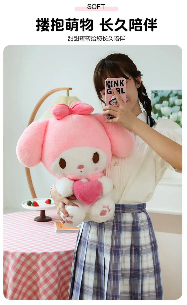 Sanrio Kawaii Kuromi My Melody Cinnamoroll Plush Toy Stuffed Doll for Kids Birthday Xmas Gift Large Cute Pillow for Sleeping
