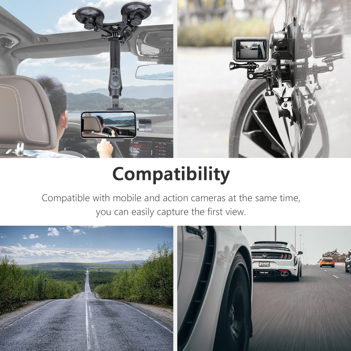 for Gopro Accessories 9CM Adjustable Tri Angle Suction Cup Mount with Extension Rod for Smartphone for Insta360 X3 X2