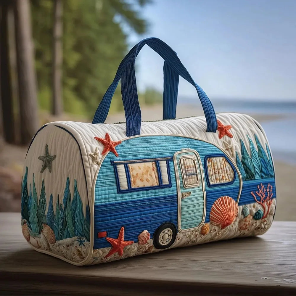3D Quilted Bus Print Travel Duffle Bag Large Capacity Gym Tote
