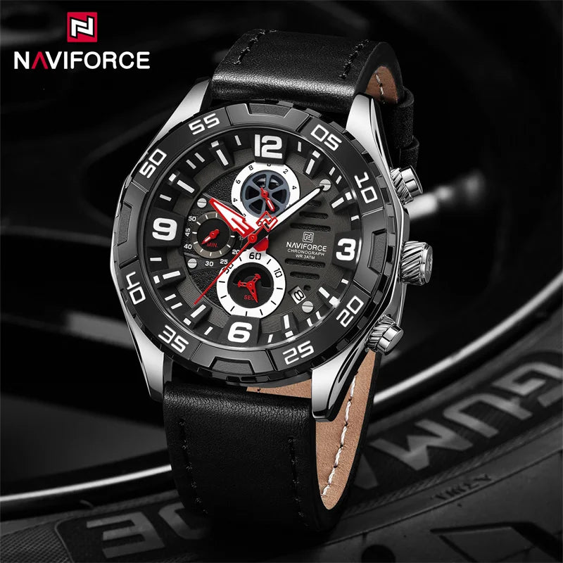 Sport Chronograph Clock Military Leather Waterproof Quartz Wrist Watch