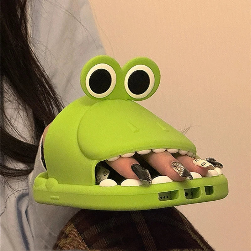 Cute 3D Dinosaur Slipper Halloween Phone Case Silver For iPhone 15 14 13 Pro Max Funny Animal Shockproof Camera Protection
