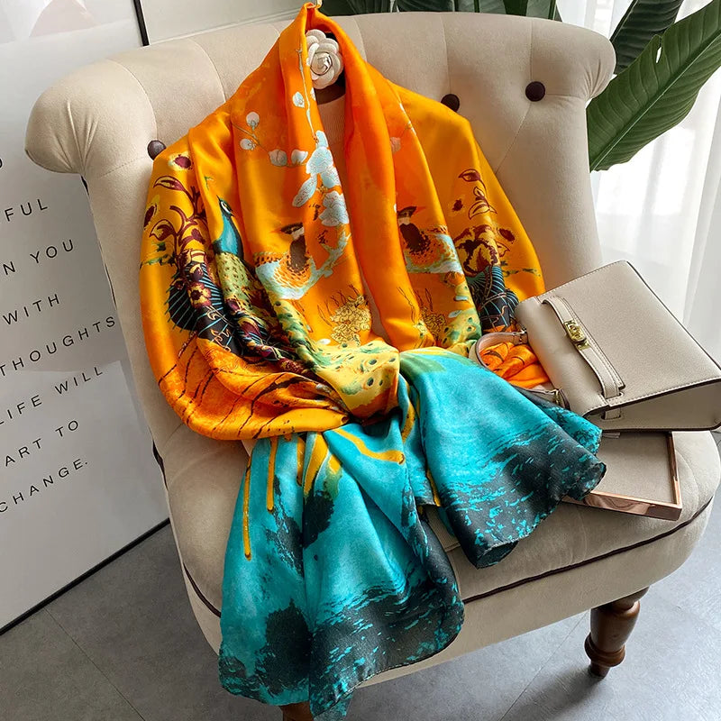 Women Summer Silk Scarves Shawl Lady Wrap Soft Female Echarpe Designer Beach Stole Bandana foulard muffler