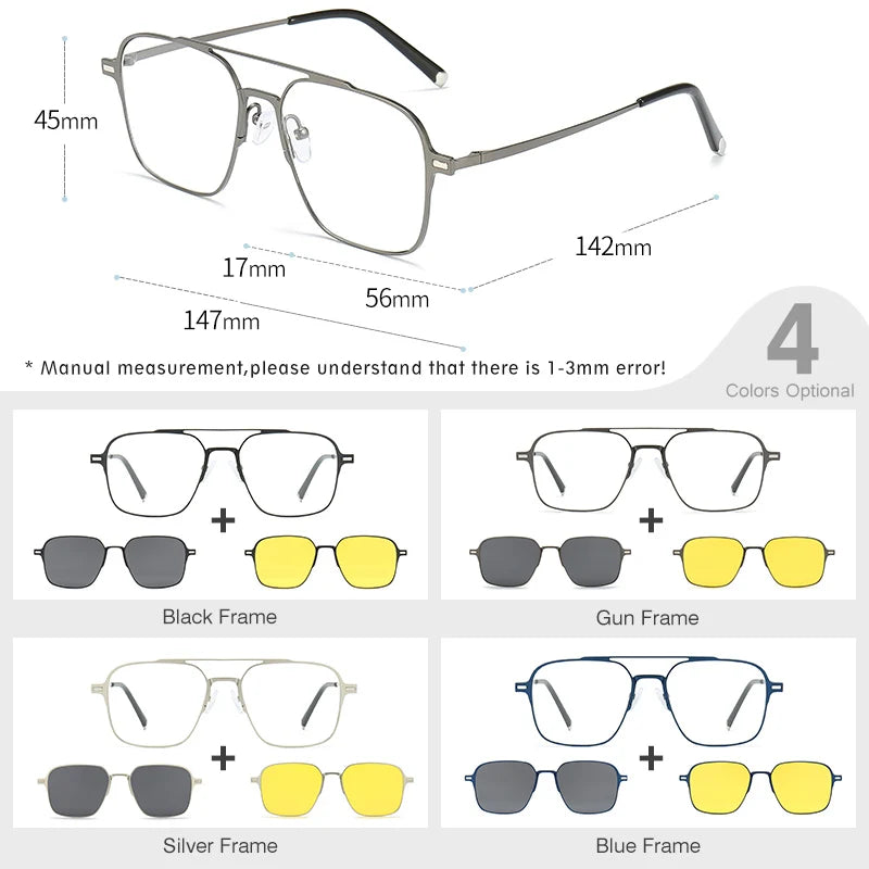 Titanium 3 In 1 Magnetic Clip On Polarized Sunglasses UV400 Optical Computer Glasses for Men Women