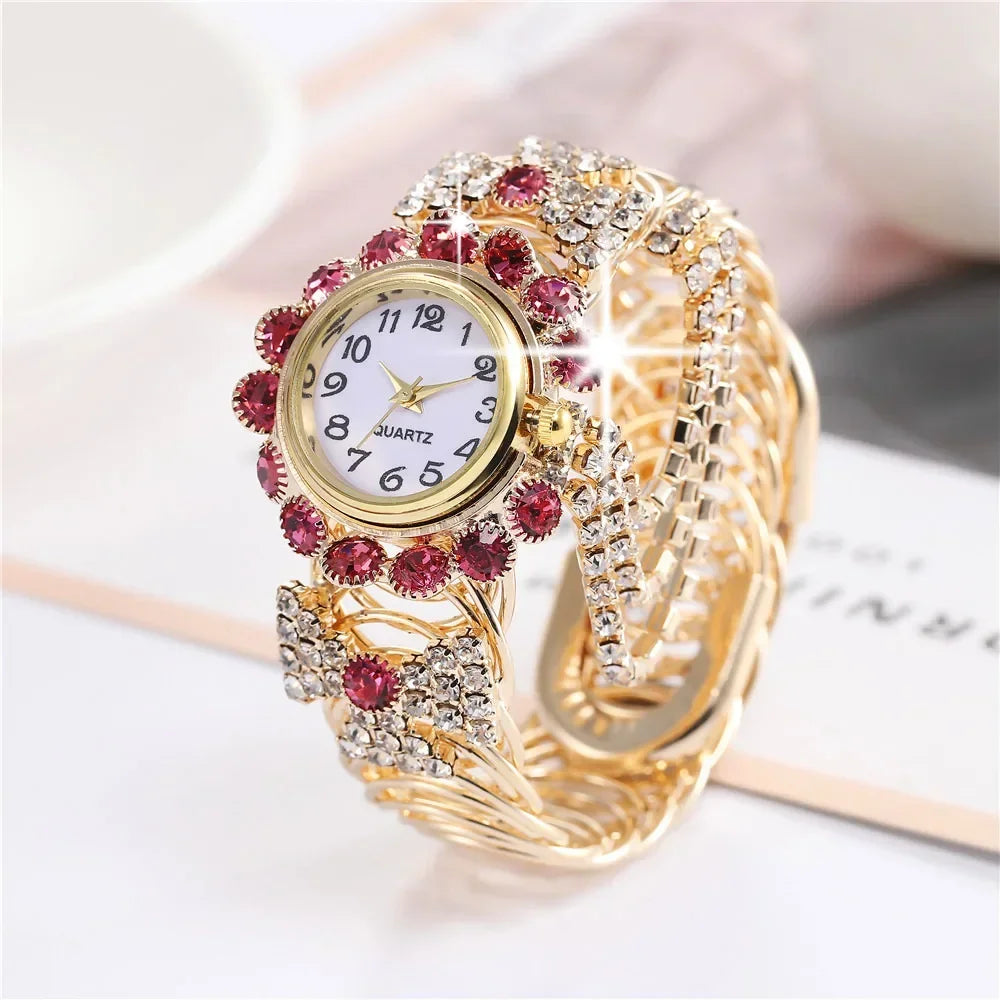 Women Watches Diamond-Embedded Elegant Quartz Watch Stylish Opening Luxury Creative Alloy Bracelet Watch