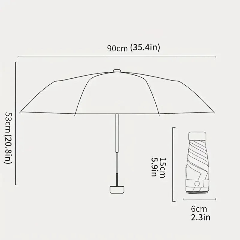 A solid color umbrella with a capsule box and a foldable umbrella for easy travel The umbrella is suitable for both sunny and r