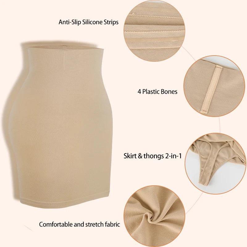 Half Slips for Under Dress Women Shapewear Tummy Control Slim Waist Body Shaper Half Skirts Thongs 2 in 1 Butt Lifter Underwear