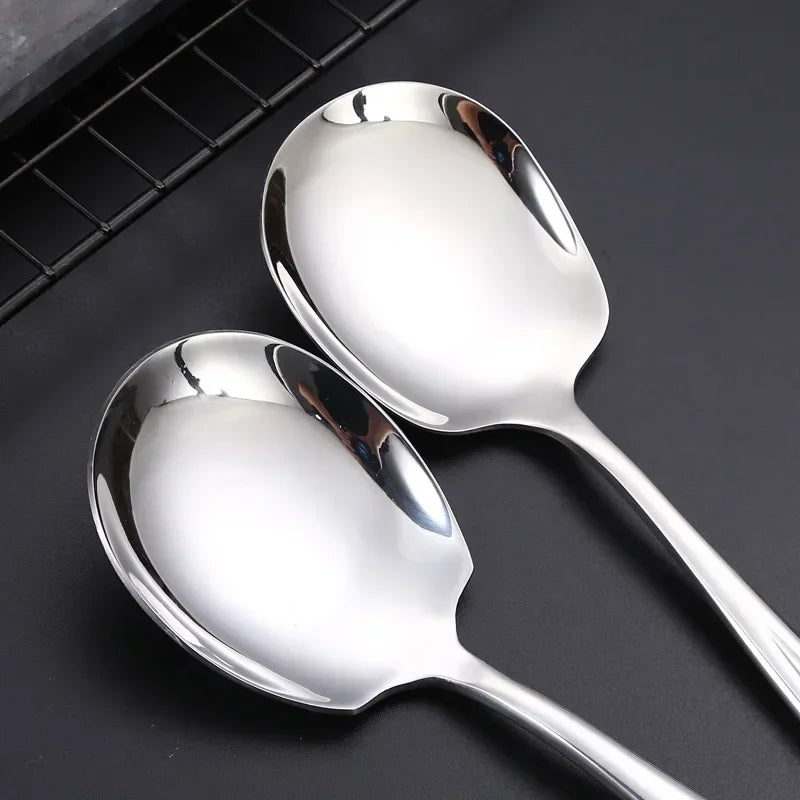 Large Stainless Steel Soup Spoon Long Handle Spoons Flatware Home Public Scoops Tablespoons Kitchen Tableware Cooking Utensils