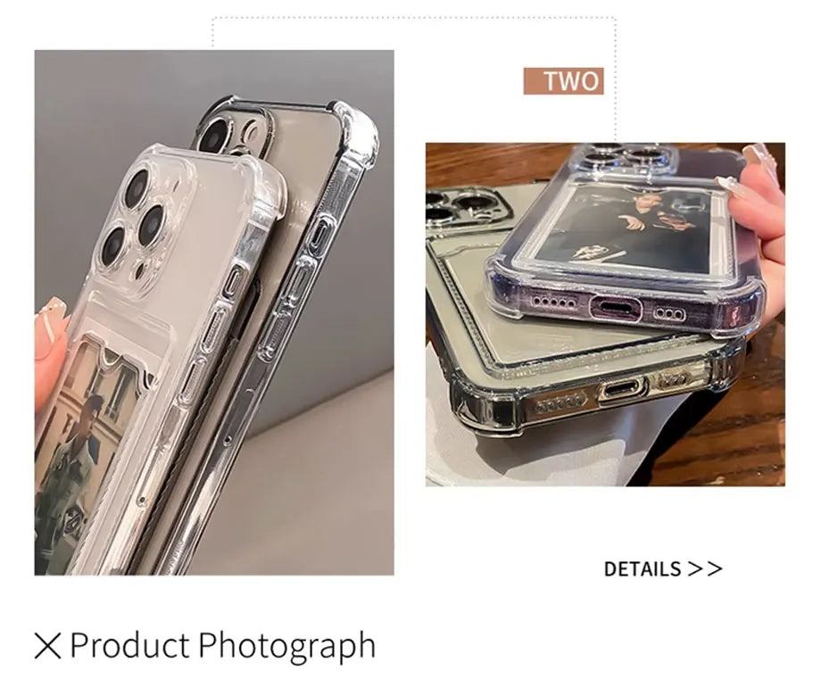 Phone Case For iPhone 17 16 15 14 16E Transparent Card Slot Bag Holder Shockproof Wallet Cover
