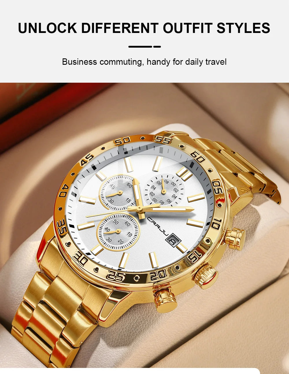 Fashion Mens Business Stainless Steel Band Quartz Watches with Calendar Chronograph Luminous Analog Wristwatch Man