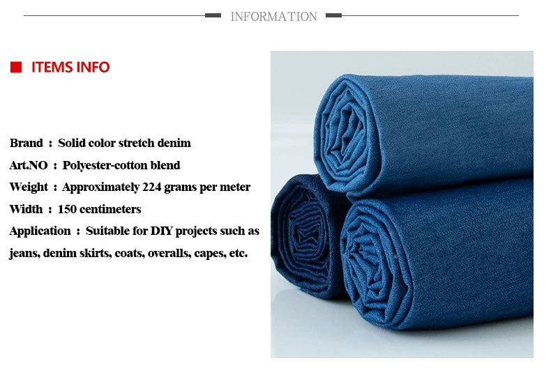 1M/2M/3M/5M Elastic polyester cotton denim fabric for jeans,Skirt Jacket,shirt,bag,DIY, handmade Sewing  Fabric