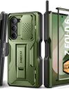 for Z Fold 6 Case with Ring Stand Built-in S Pen Holder & Glass Screen Protector with Slide Camera Cover Belt Clip Black
