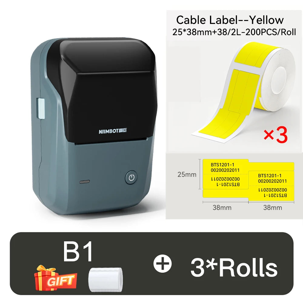 B1 Mini Thermal Label Printer, Bluetooth Wireless Sticker Maker 25–50mm, Portable Inkless Label Printer for Cable Management & Business
