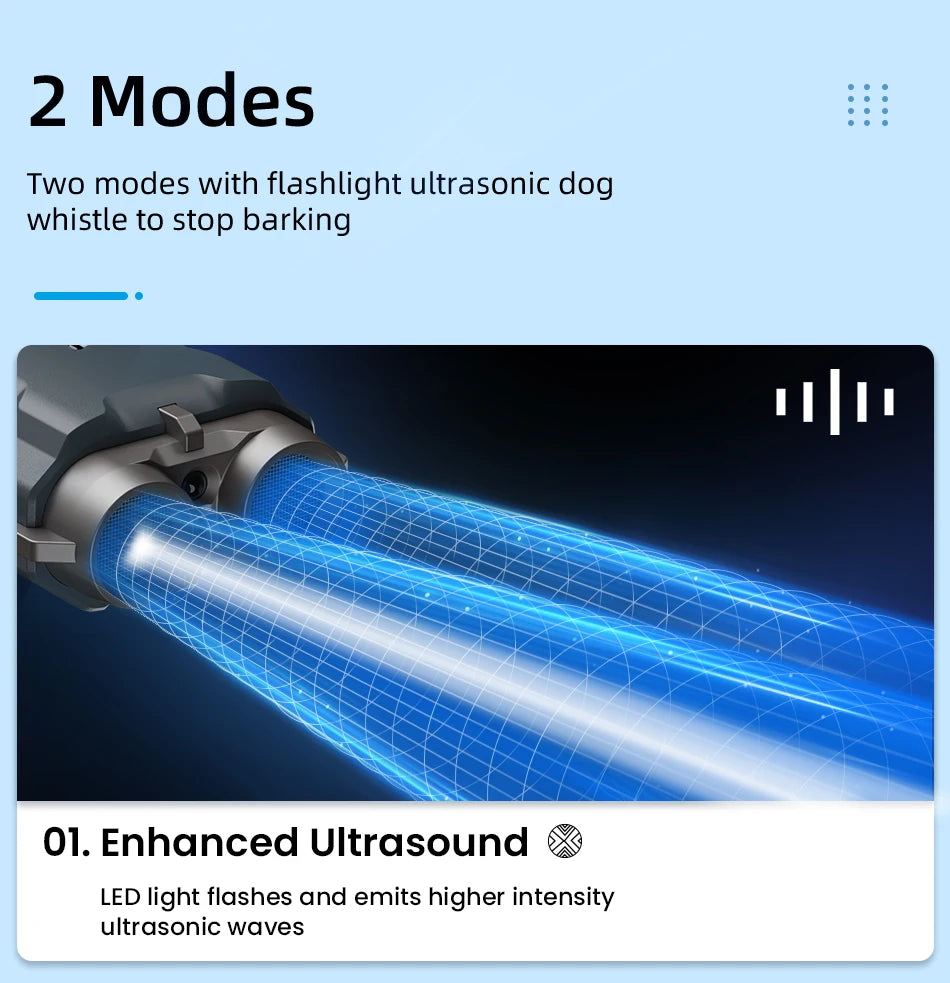 2 In 1 Training & Anti Barking Device Ultrasonic Dog Repeller With Flashlight Stop Attack Rechargeable Anti Dog Bark Deterrent