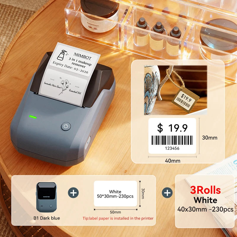 B1 Portable Thermal Label Printer 2 Inch, Bluetooth Mini Sticker Maker, Wireless Inkless Label Printer for Smartphone & PC