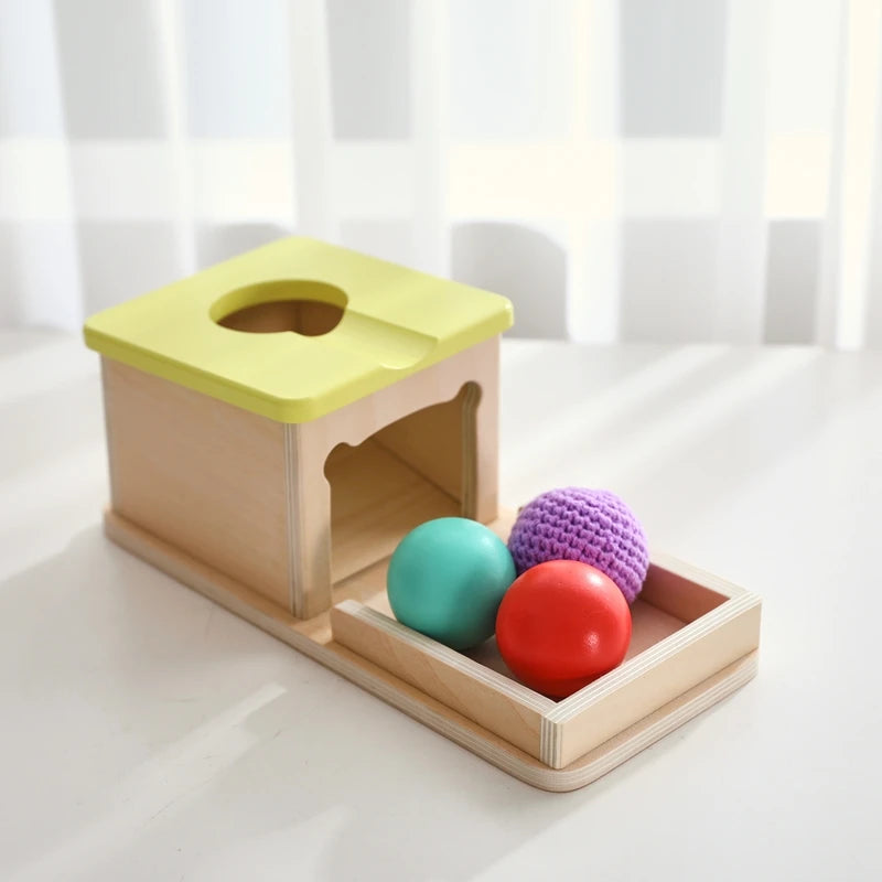 Kid Educational Toy Macaron Wooden Toys Children Montessori Object Permanence Box Hammer Box Coin Ball Textile Drum Drawer Box