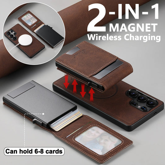 Magnetic PU Leather Wallet Case with Card Slot & Kickstand for Samsung Galaxy S26 Ultra / S25 Plus – Wireless Charging Cover