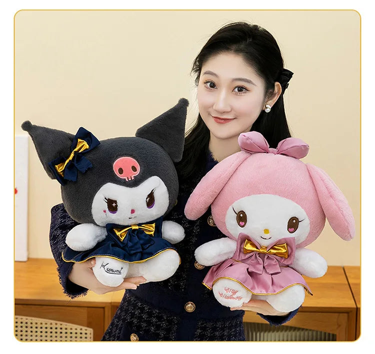 Kawaii Kuromi Plush Toy Melody Stuffed Doll Sanrio My Melody Dress Gift for Kids Birthday Xmas Girls Bedtime Pillow Wholesale