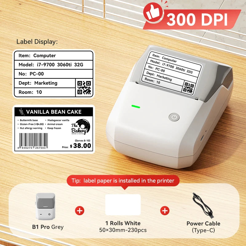 B1 Pro Label Printer 300 DPI, Bluetooth Thermal Label Maker with Red & Black Printing, Photo Labels for Business & Home