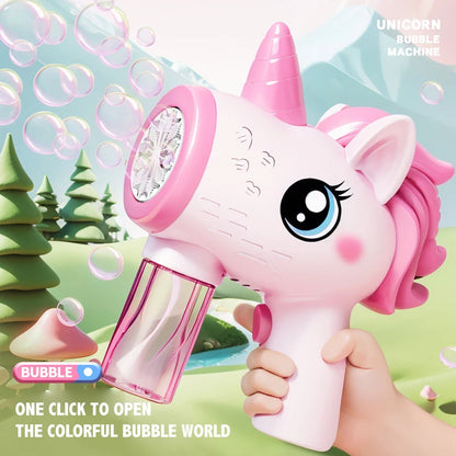 Unicorn Electric Bubble Gun Kids Toy Bubbles Machine Automatic Soap Blower with Light Outdoor Party Games