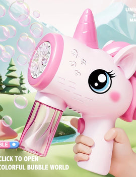 Unicorn Electric Bubble Gun Kids Toy Bubbles Machine Automatic Soap Blower with Light Outdoor Party Games